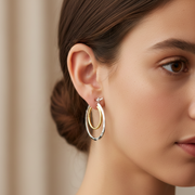 Aditi Double Hoops Two Tone 925 Sterling Silver Hoop Earrings