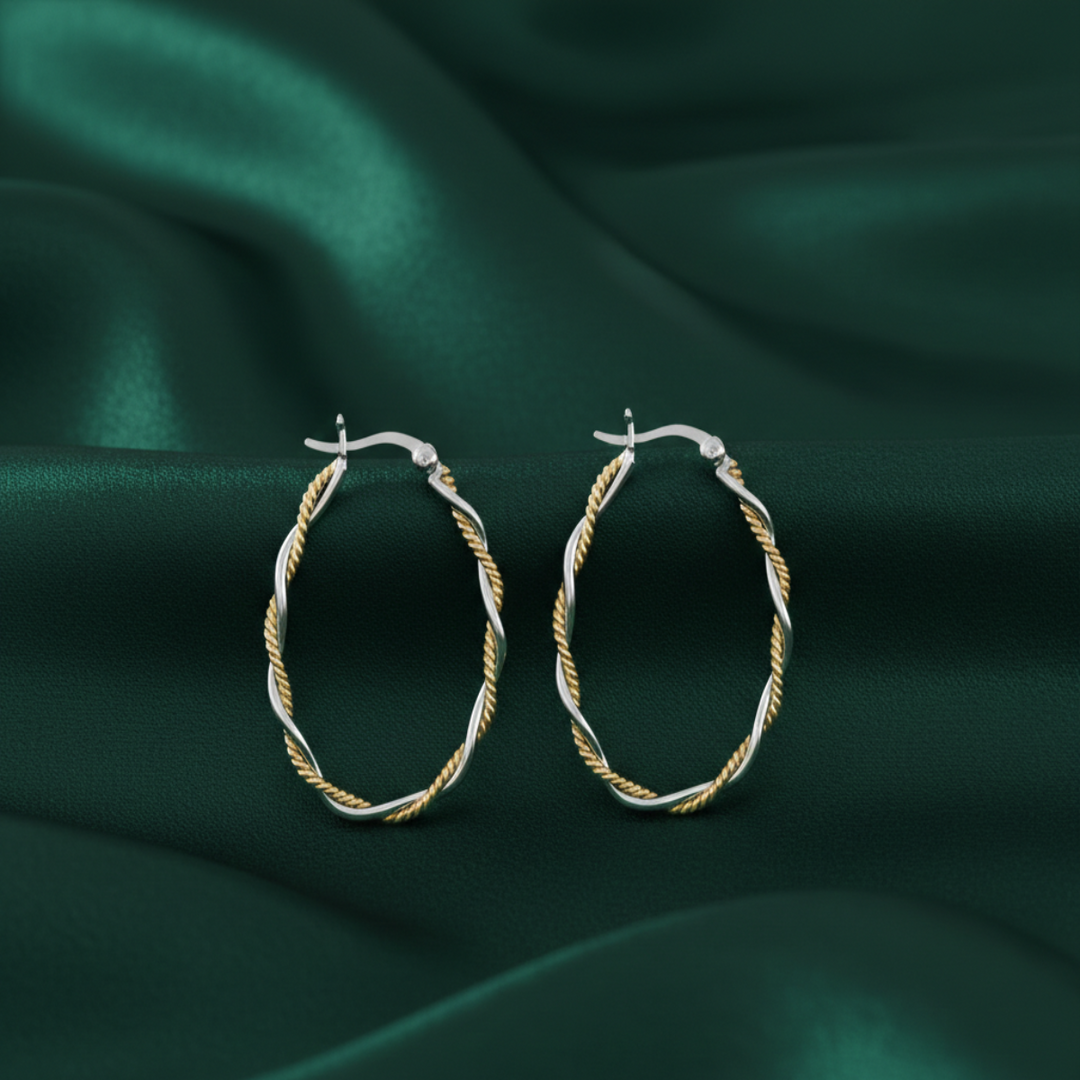 Mia'h Double Hoops Two Tone 925 Sterling Silver Hoop Earrings