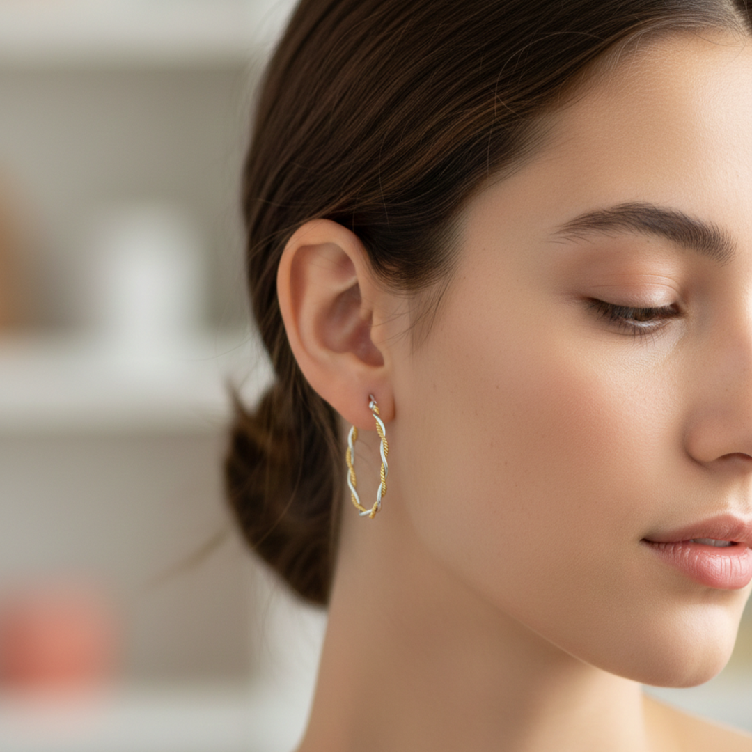 Mia'h Double Hoops Two Tone 925 Sterling Silver Hoop Earrings