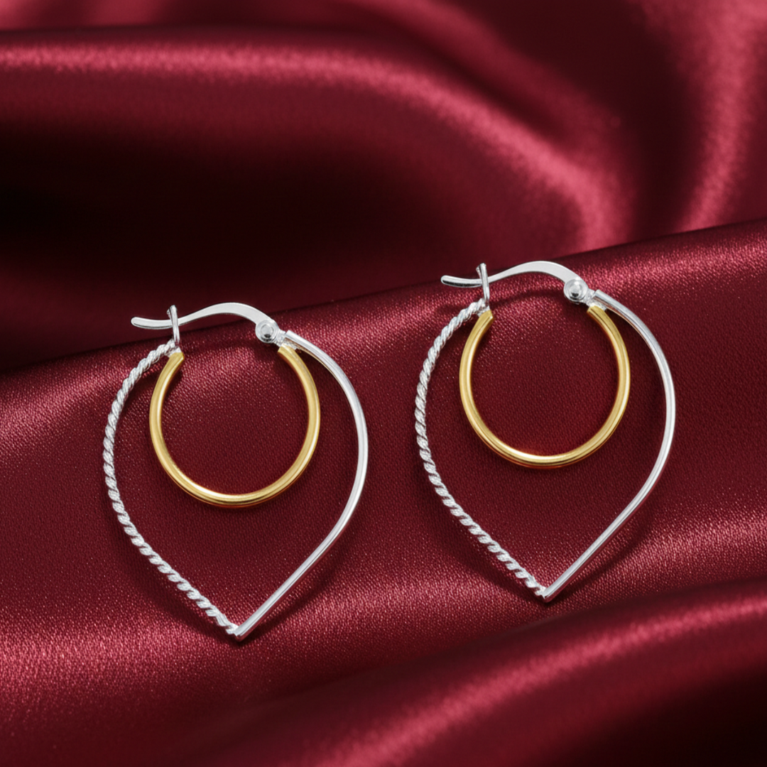 Mannat Double Hoops Two Tone 925 Sterling Silver Hoop Earrings