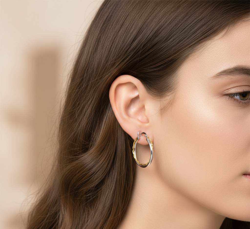 Pihu Double Hoops Two Tone 925 Sterling Silver Hoop Earrings