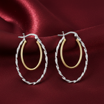 Load image into Gallery viewer, Duniya Double Hoops Two Tone 925 Sterling Silver Hoop Earrings