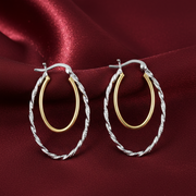 Duniya Double Hoops Two Tone 925 Sterling Silver Hoop Earrings