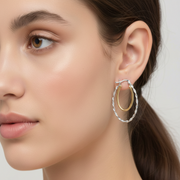 Duniya Double Hoops Two Tone 925 Sterling Silver Hoop Earrings
