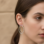 Load image into Gallery viewer, Duniya Double Hoops Two Tone 925 Sterling Silver Hoop Earrings