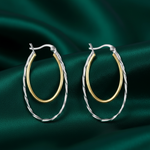 Load image into Gallery viewer, Duniya Swig Double Hoops Two Tone 925 Sterling Silver Hoop Earrings
