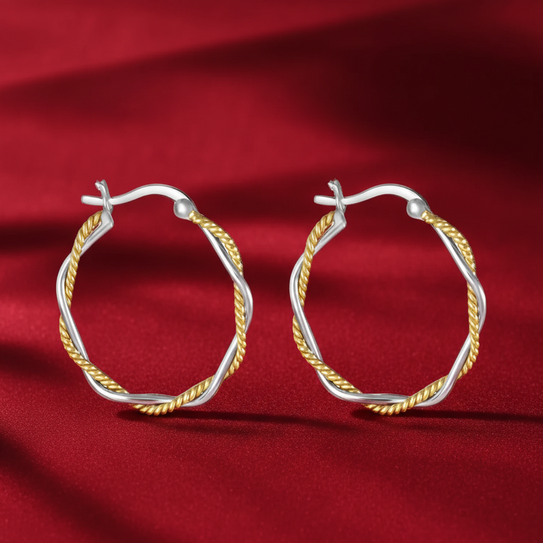 Swirl Vines Double Hoops Two Tone 925 Sterling Silver Hoop Earrings