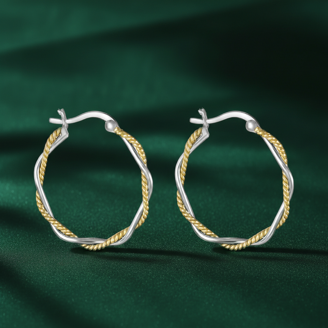 Swirl Vines Double Hoops Two Tone 925 Sterling Silver Hoop Earrings