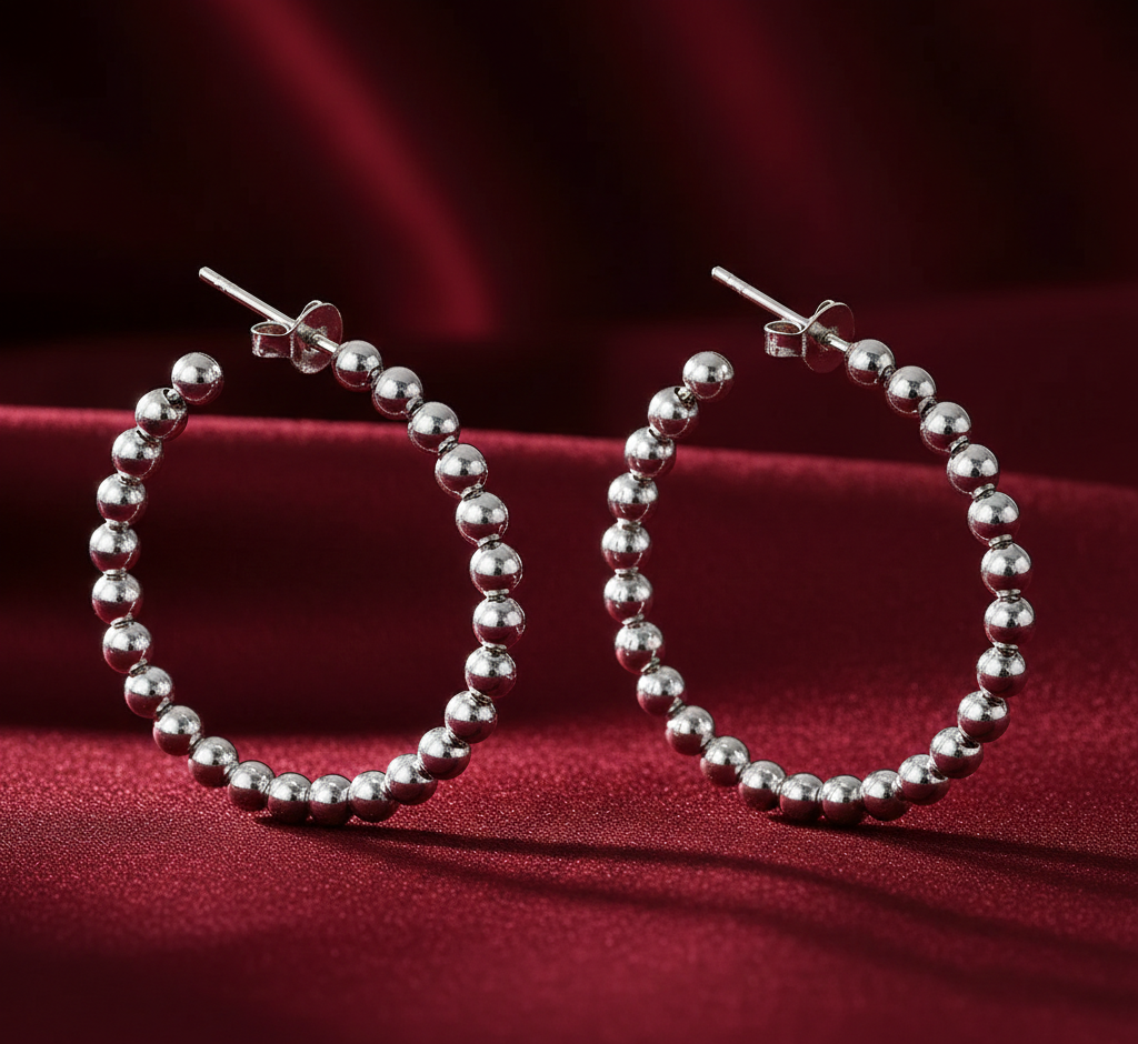 Ball Hoops 925 Sterling Silver Hoop Earrings