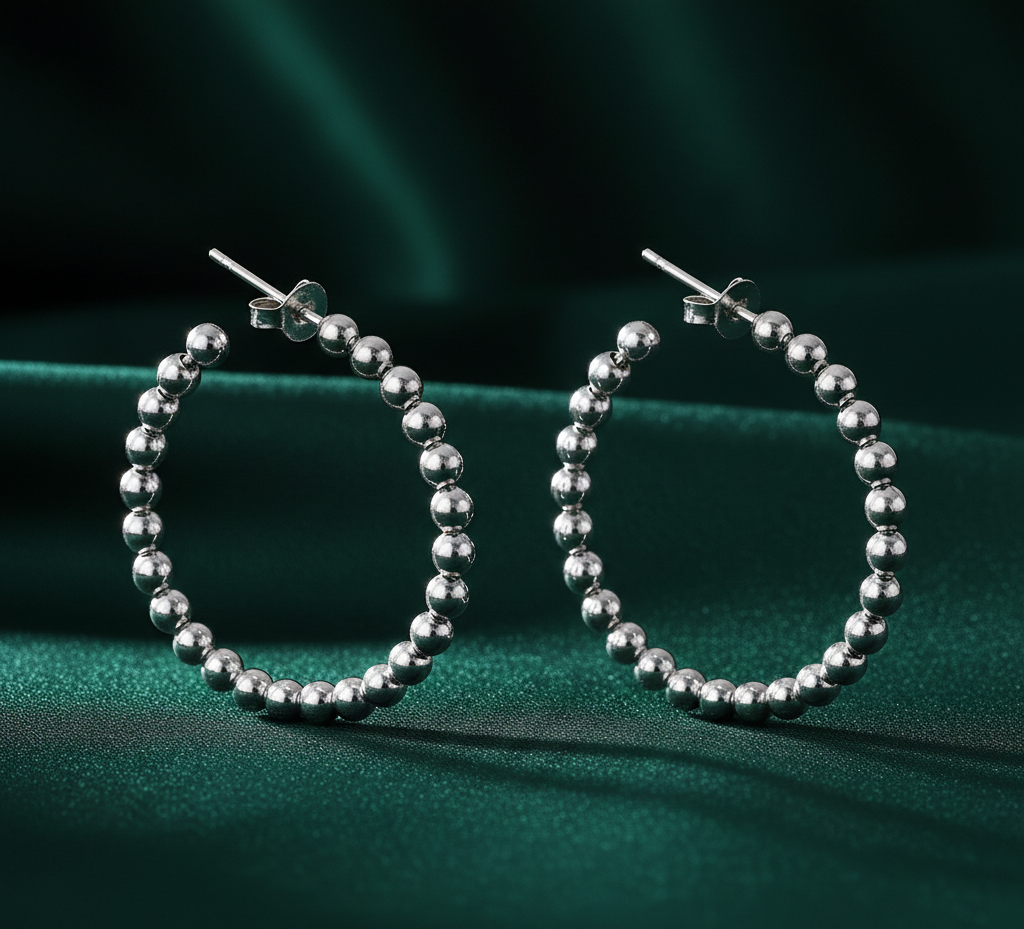 Ball Hoops 925 Sterling Silver Hoop Earrings