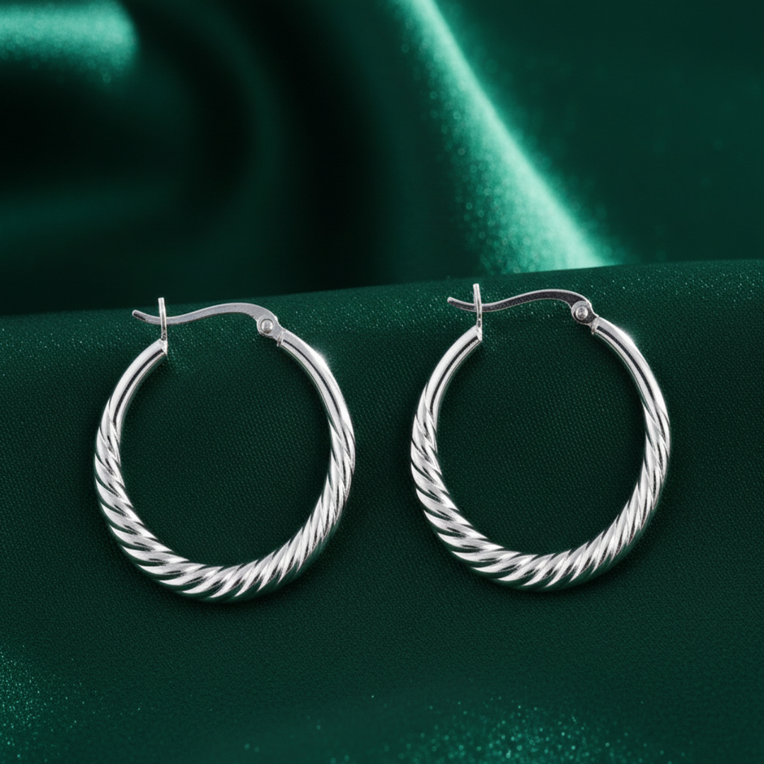 Twist Hoops 925 Sterling Silver Hoop Earrings
