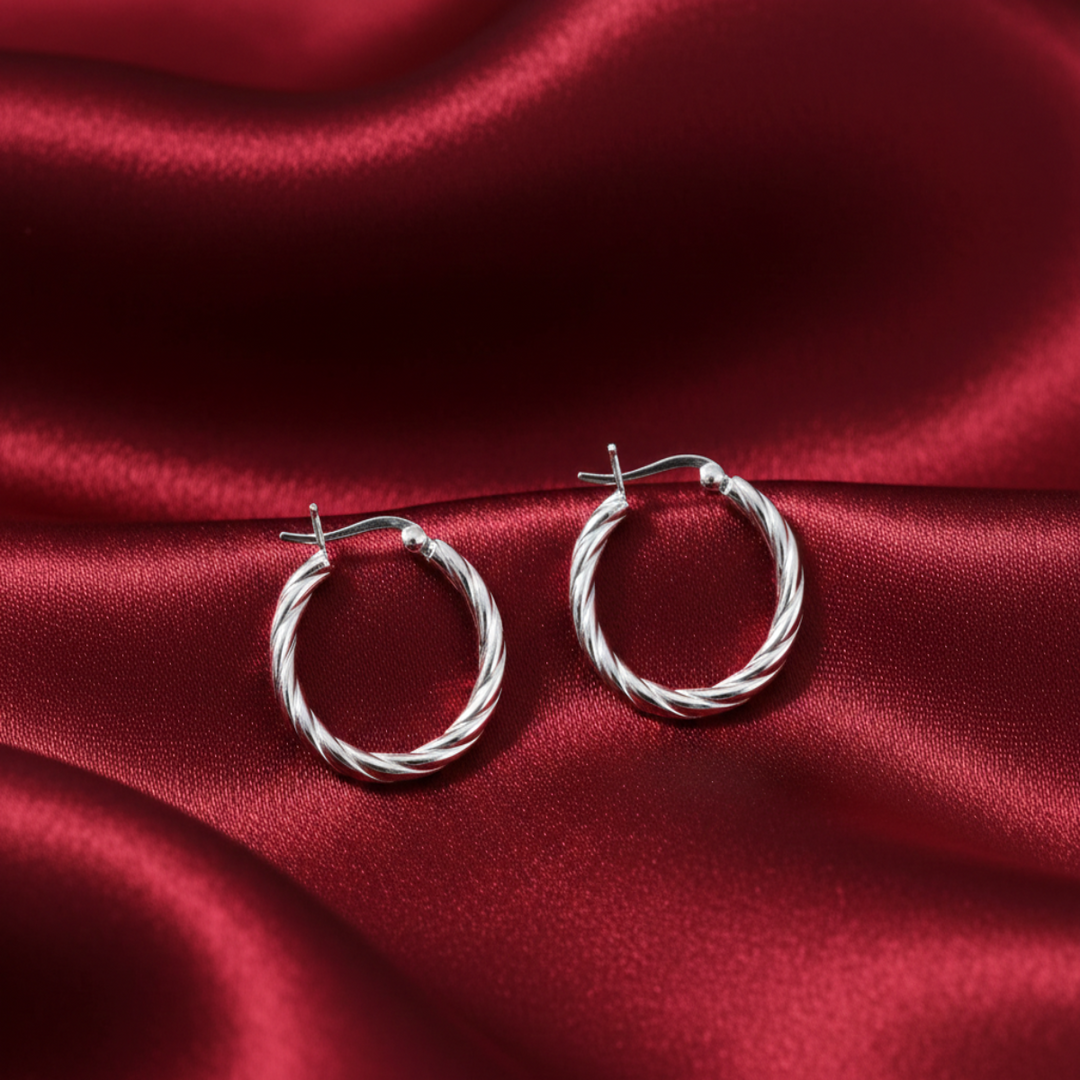 Classic Twisted 925 Sterling Silver Hoop Earrings