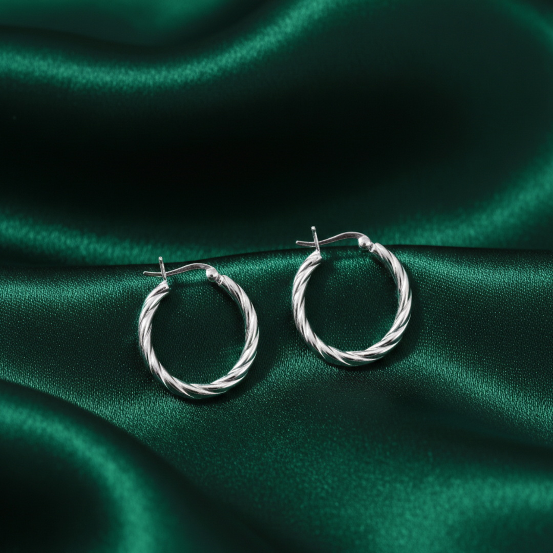 Classic Twisted 925 Sterling Silver Hoop Earrings