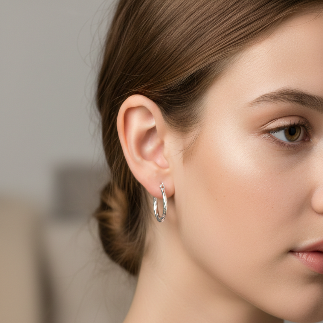 Classic Twisted 925 Sterling Silver Hoop Earrings