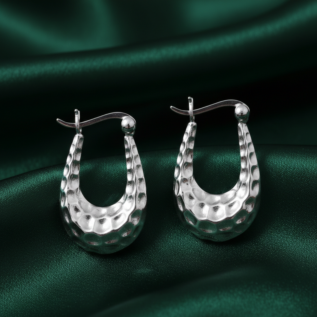 Hand Textured 925 Sterling Silver Hoop Earrings
