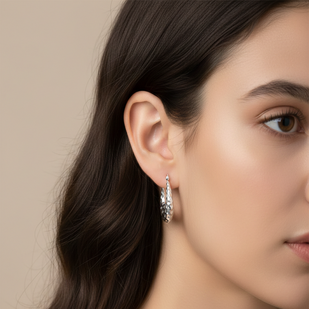 Hand Textured 925 Sterling Silver Hoop Earrings