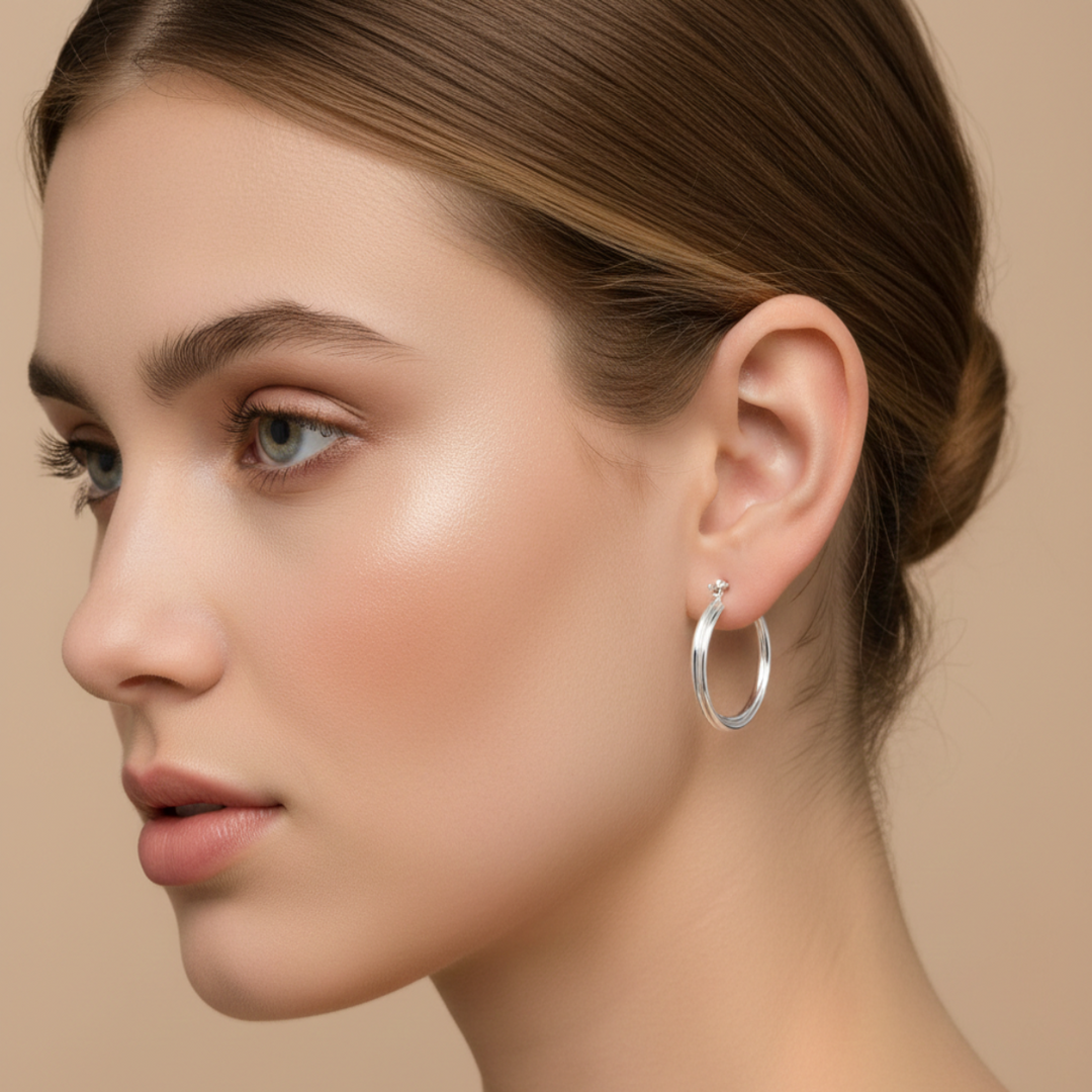 Intertwined Solid Plain 925 Sterling Silver Hoop Earrings