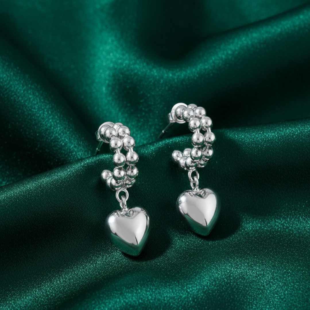 Camellia Heart 925 Sterling Silver Earrings