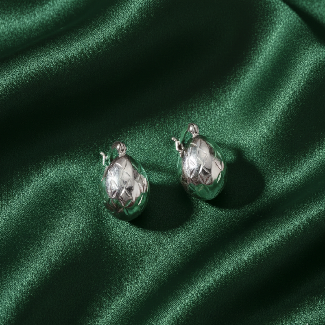 Tribe 925 Sterling Silver Rhodium-Plated Silver Cubic Zirconia Classic Bali Earring