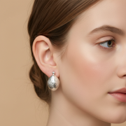 Tribe 925 Sterling Silver Rhodium-Plated Silver Cubic Zirconia Classic Bali Earring