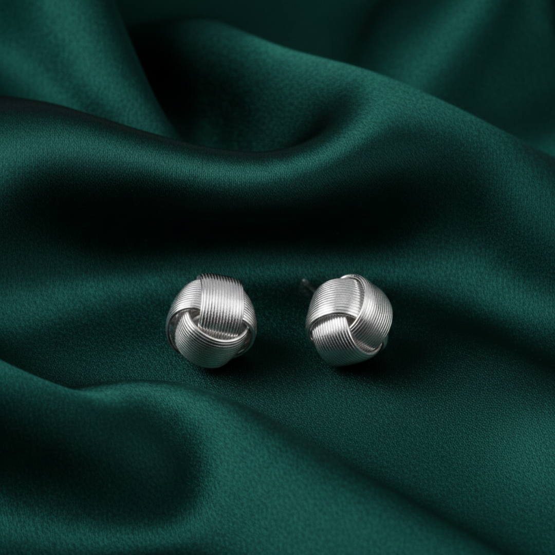Knot Stripe 925 Sterling Silver Stud Earrings