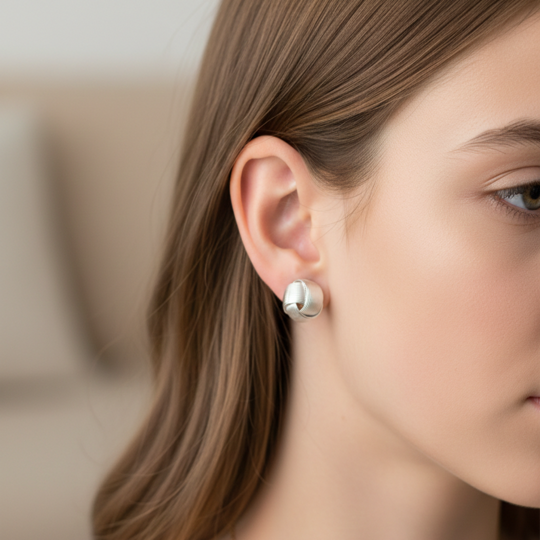 Knot Stripe 925 Sterling Silver Stud Earrings
