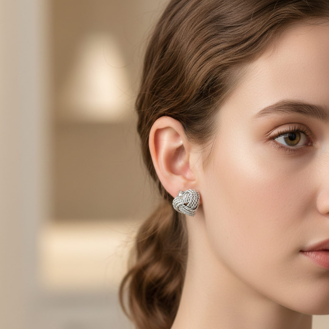 Braided Knot 925 Sterling Silver Stud Earrings