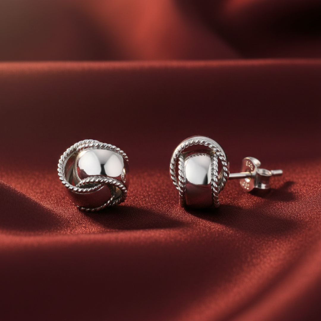 Twin Knot 925 Sterling Silver Stud Earrings