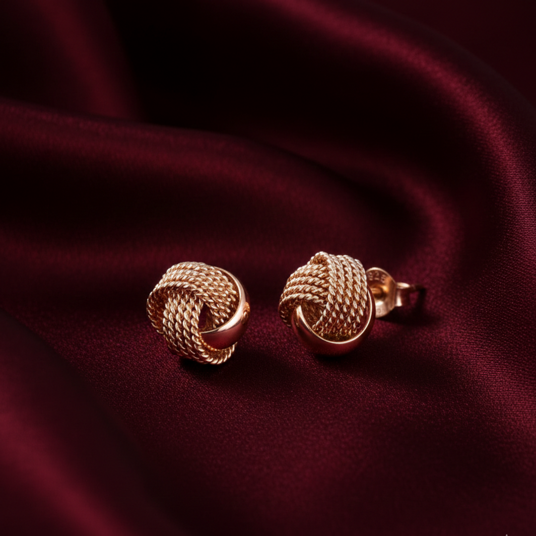 Rose Permed Knot 925 Sterling Silver Stud Earring (Rose Gold Plated)
