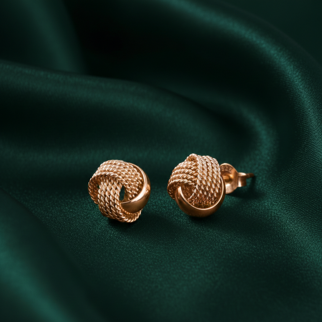 Rose Permed Knot 925 Sterling Silver Stud Earring (Rose Gold Plated)