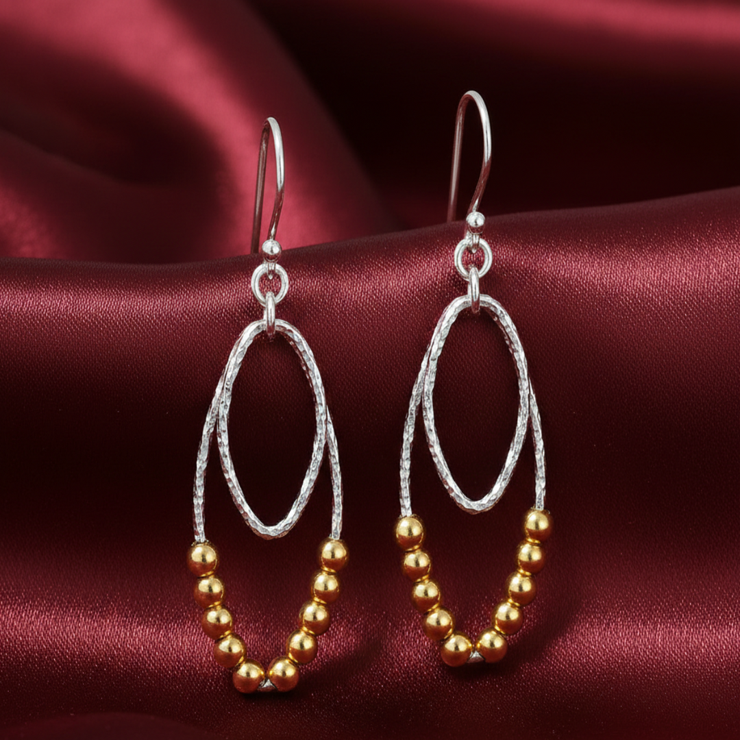 Two Tone 925 Sterling Silver Hook Earrings for Women