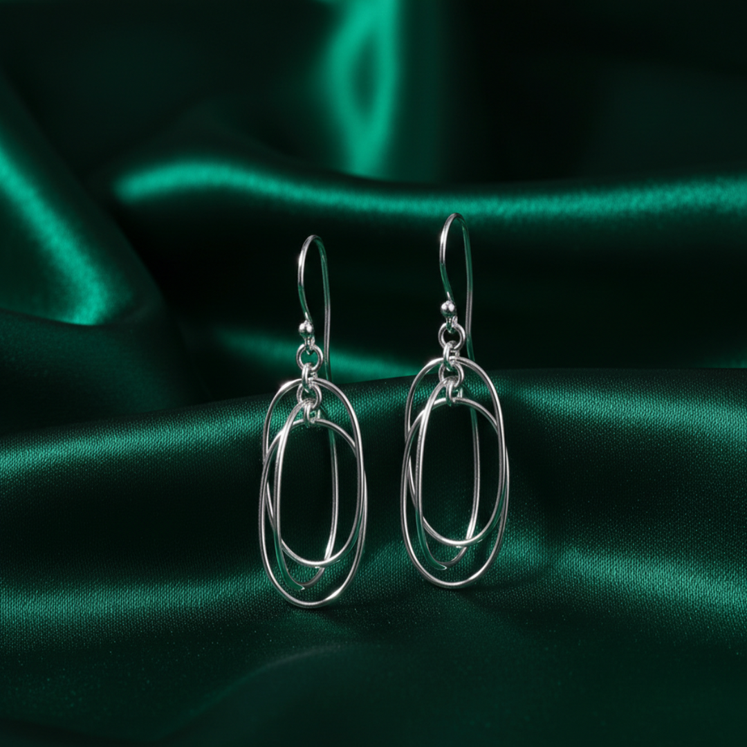 Oval Circles 925 Sterling Silver Dangling Hook Earrings for Women