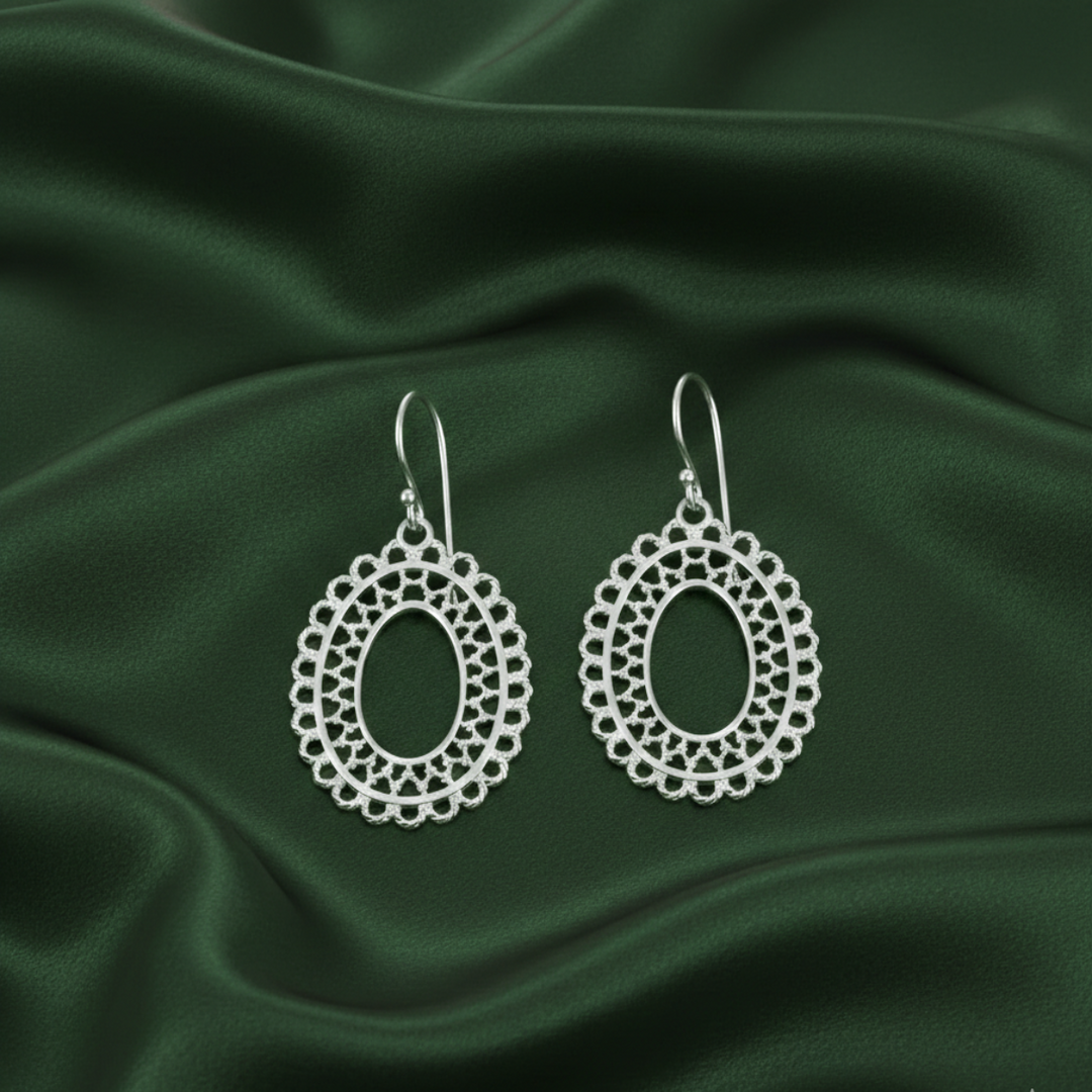 Intricate Handcrafted Designed 925 Sterling Silver Dangling Hook Earrings for Women