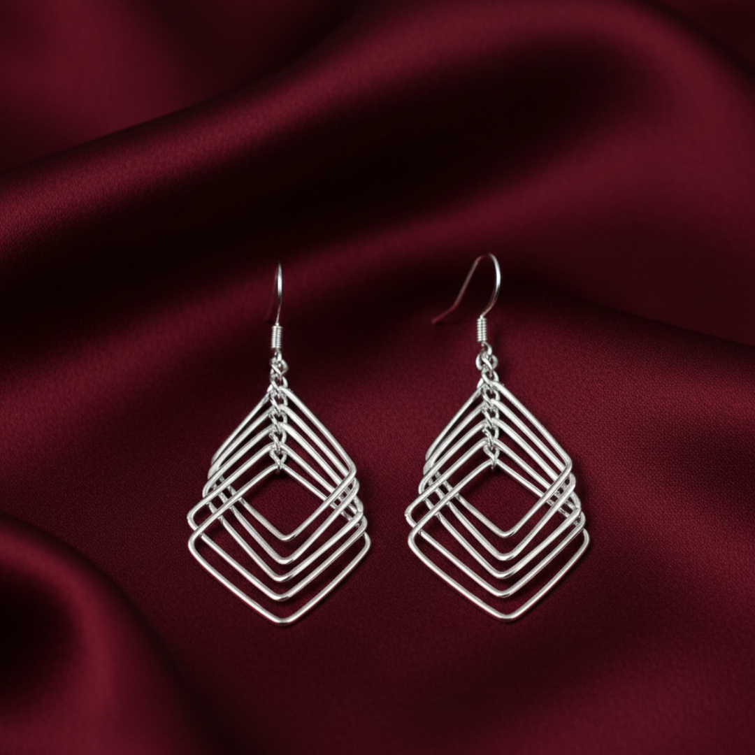 Geometric 925 Sterling Silver Dangling Hook Earrings for Women