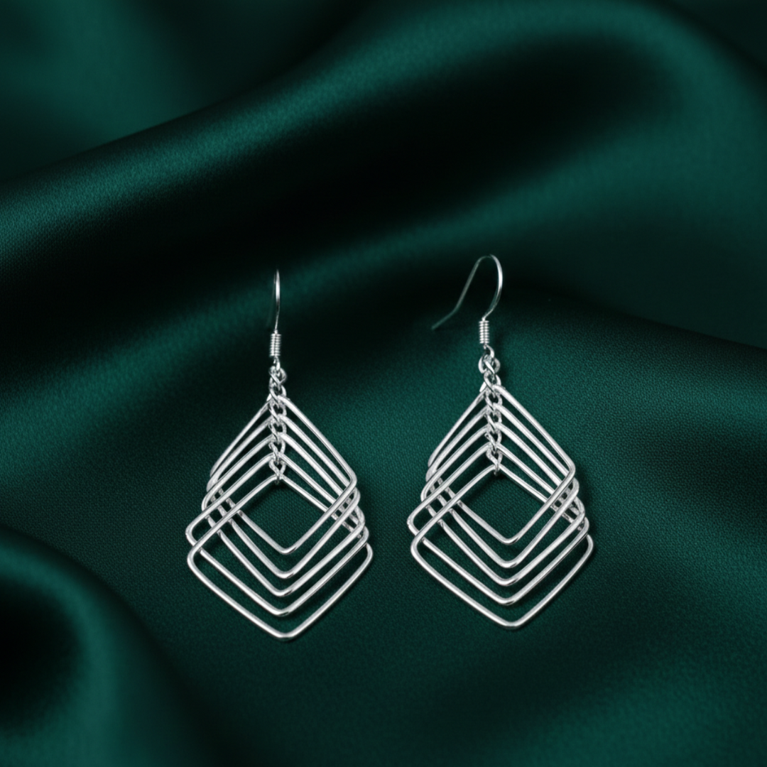 Geometric 925 Sterling Silver Dangling Hook Earrings for Women
