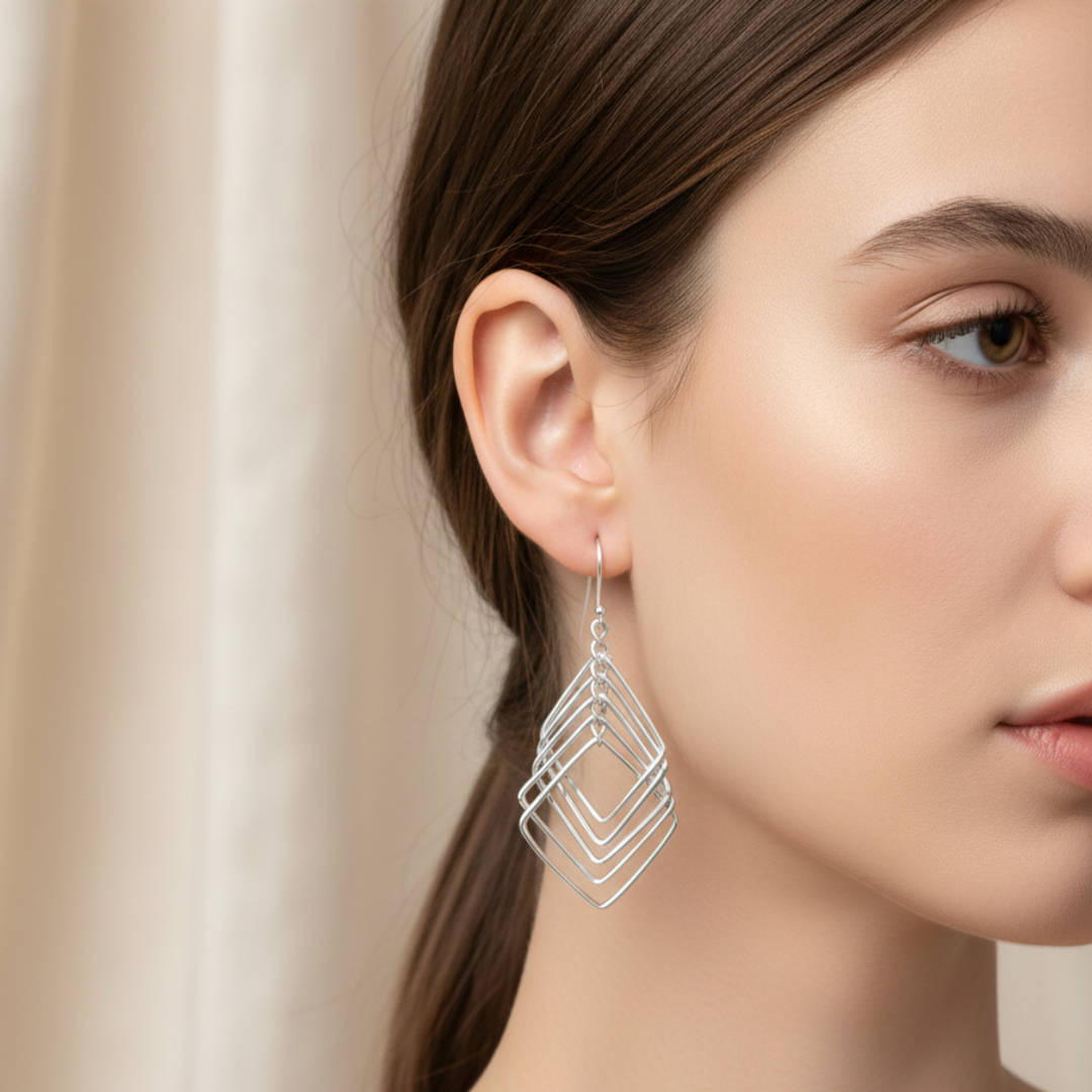 Geometric 925 Sterling Silver Dangling Hook Earrings for Women