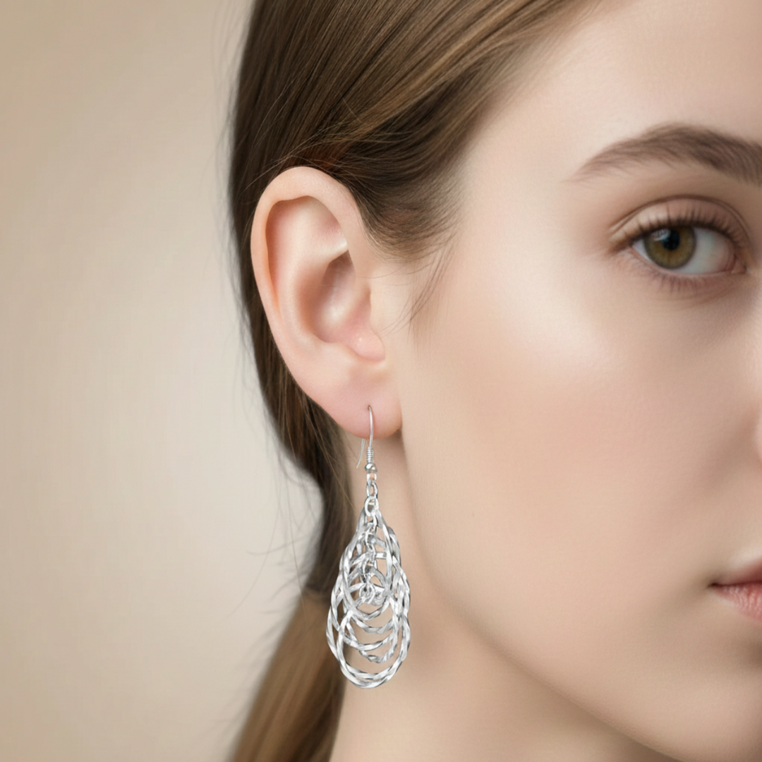 Eccentric Round 925 Sterling Silver Dangling Hook Earrings for Women