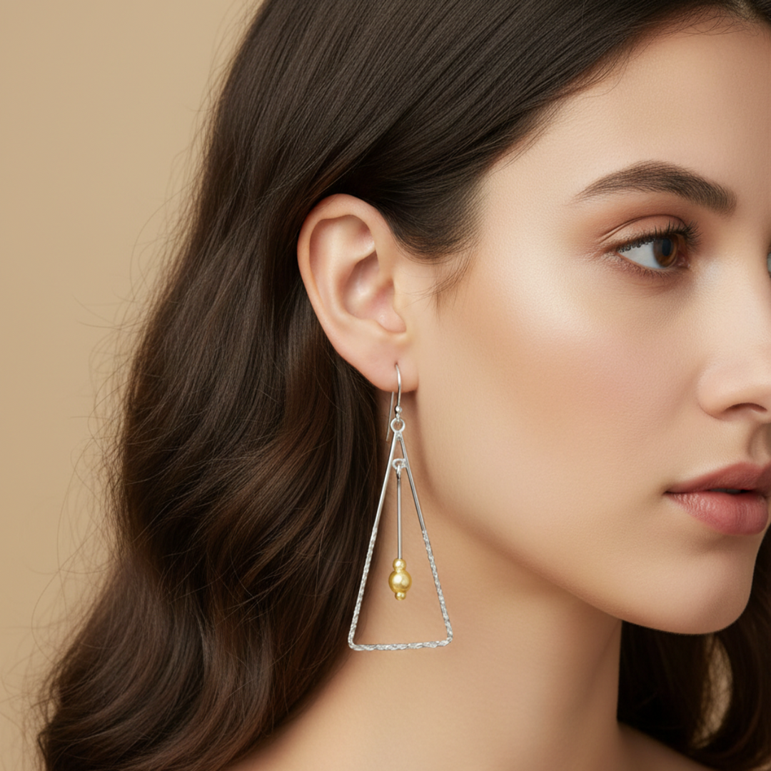 Triangle 925 Sterling Silver Dangling Hook Earrings for Women