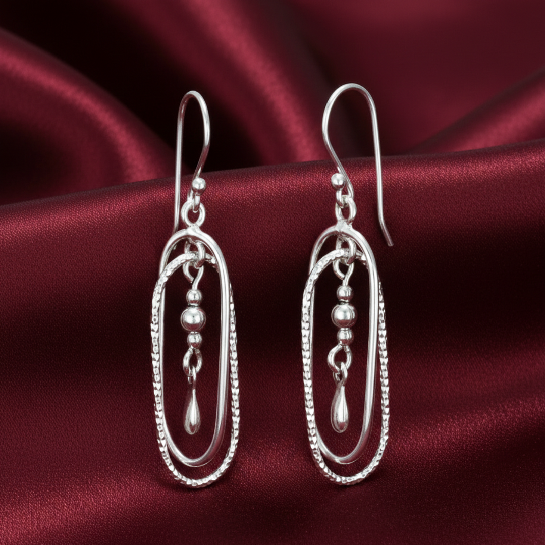 Oval Chimes 925 Sterling Silver Dangling Hook Earrings for Women