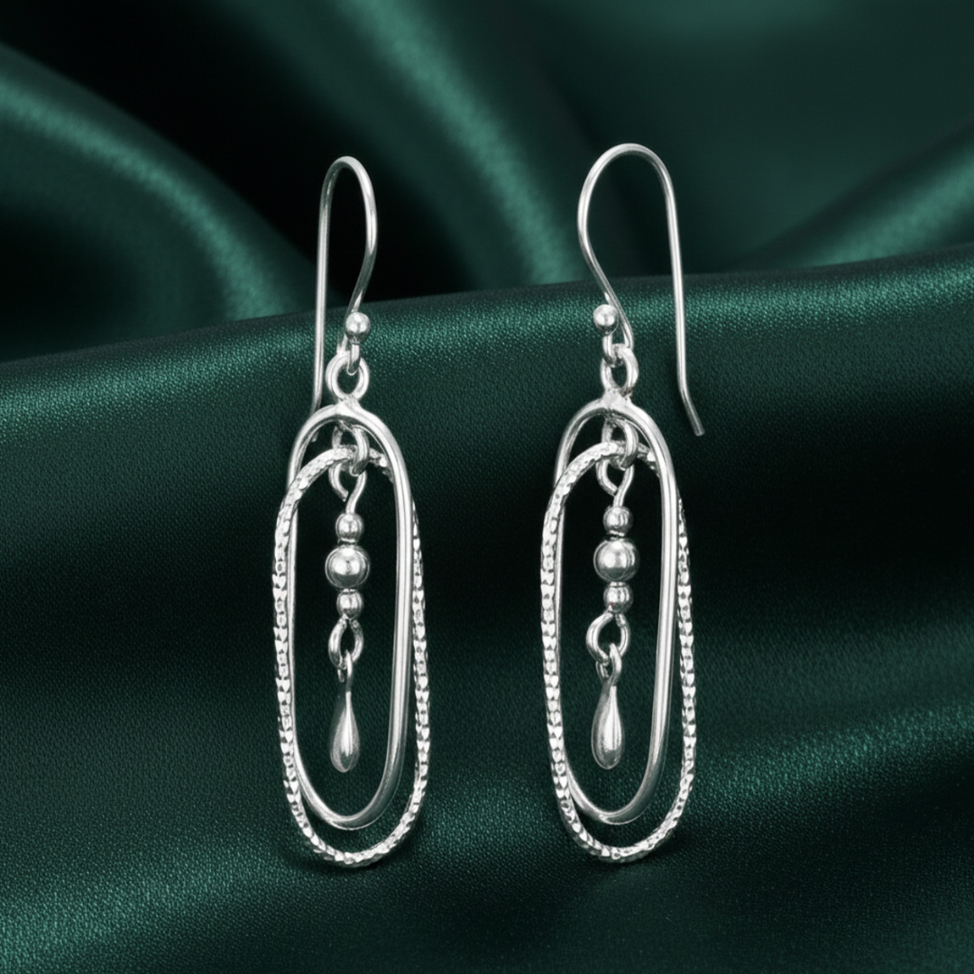 Oval Chimes 925 Sterling Silver Dangling Hook Earrings for Women
