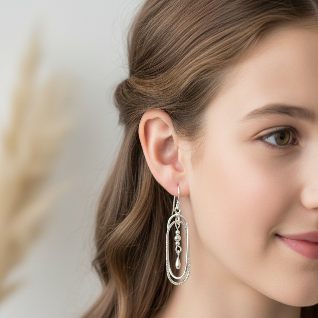 Oval Chimes 925 Sterling Silver Dangling Hook Earrings for Women