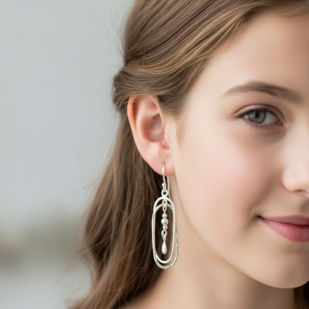 Oval Chimes 925 Sterling Silver Dangling Hook Earrings for Women
