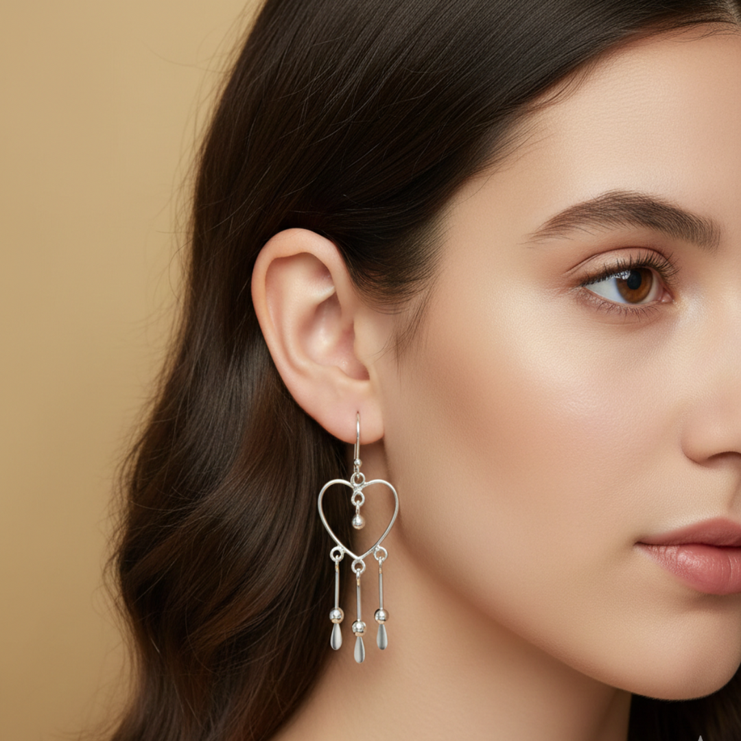 Heart Link 925 Sterling Silver Earrings