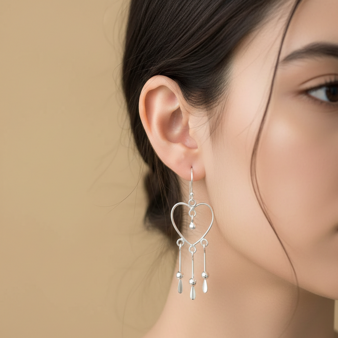 Heart Link 925 Sterling Silver Earrings