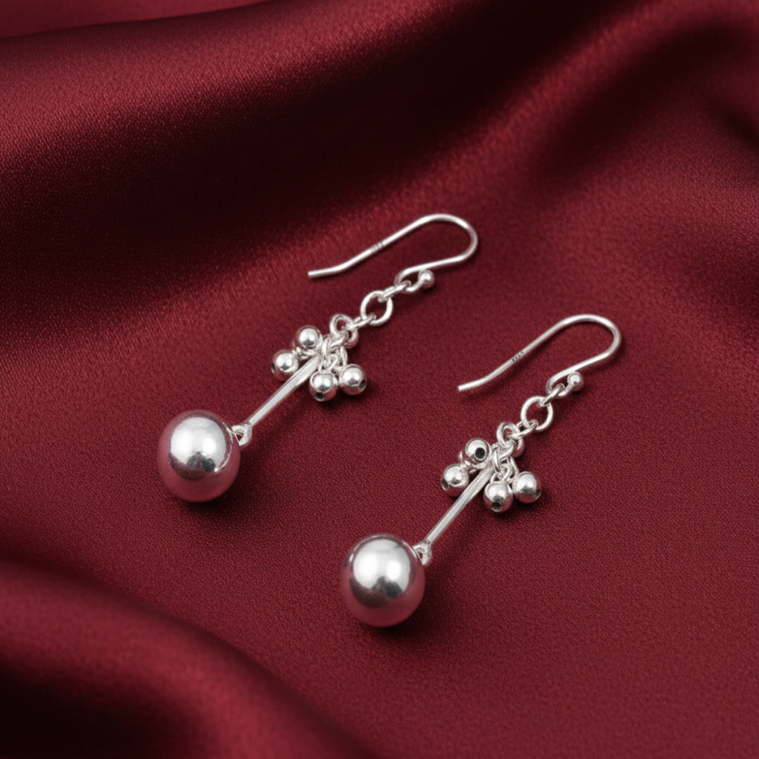 Metal ball 925 Sterling Silver Dangling Hook Earrings for Women