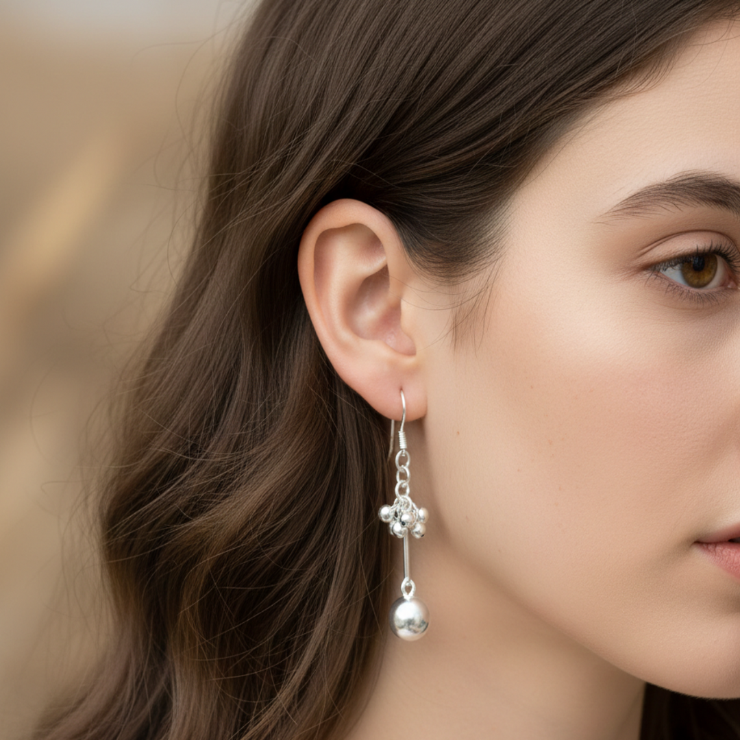 Metal ball 925 Sterling Silver Dangling Hook Earrings for Women