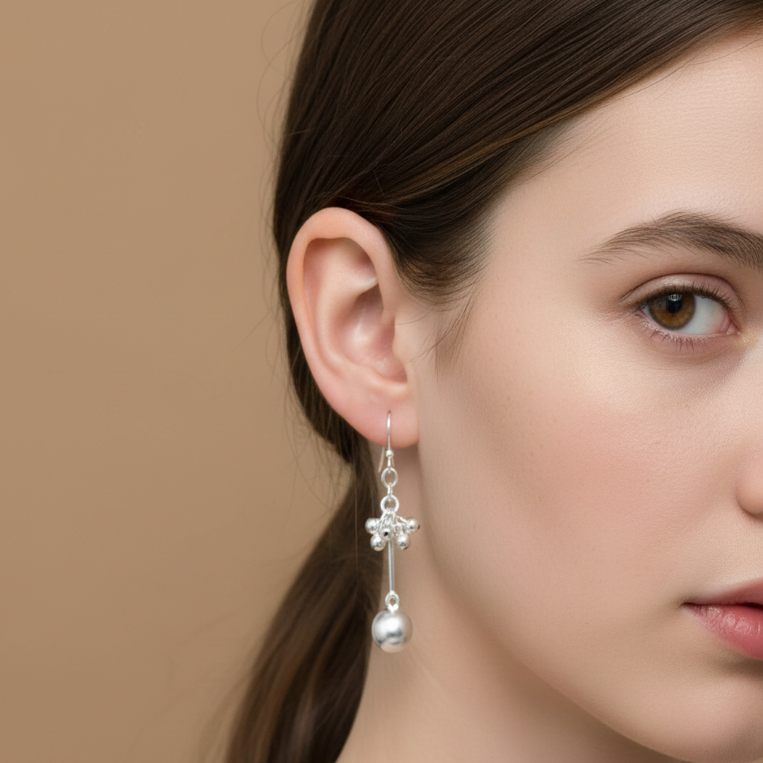 Metal ball 925 Sterling Silver Dangling Hook Earrings for Women
