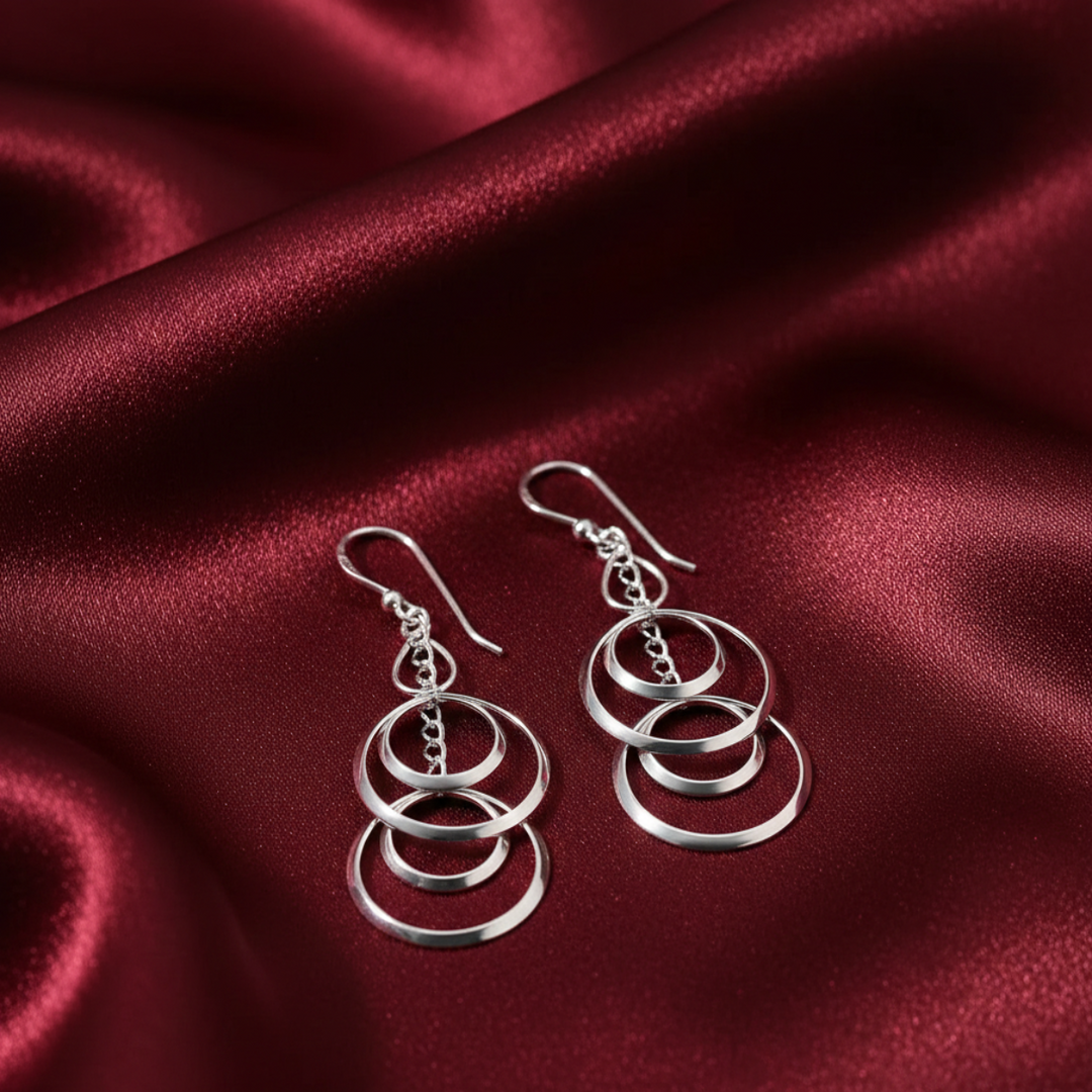 Geometric Circle Link 925 Sterling Silver Earrings