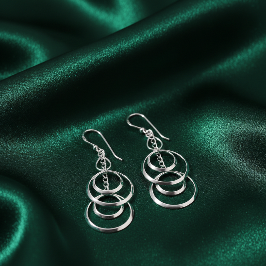 Geometric Circle Link 925 Sterling Silver Earrings
