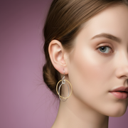 Circle Two Tone Link 925 Sterling Silver Earrings